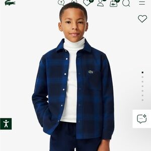 Lacoste Children's Plaid Print Flannel Overshirt, Navy Blue/White, 5 Years NWOT